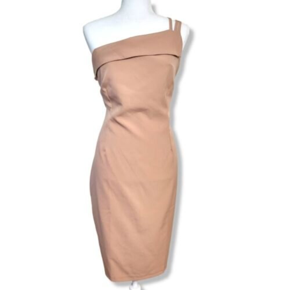 Vesper Strappy One-Shoulder Party Nude Dress Knee length dress Women's size 16